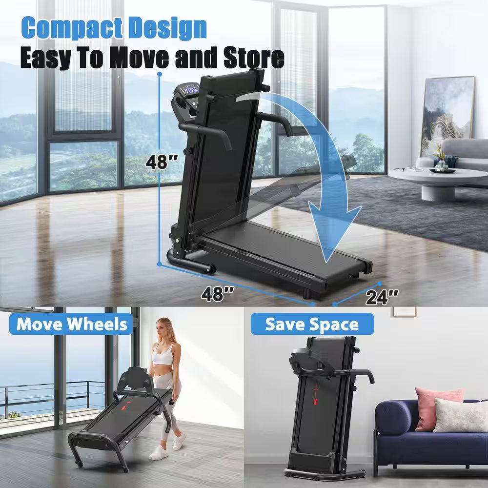 2.5 HP Black Metal Foldable Electric Treadmill with Safety Key, LED Display, APP Control and Inclines