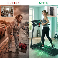 Folding Treadmill for Home - 2.5HP Motor, Incline, Bluetooth Speaker, 0.5-7.5MPH Speed, Compact Design - for Home Gym and Small Spaces — Before & After
