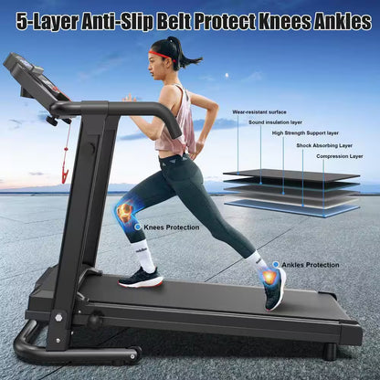2.5 HP Black Metal Foldable Electric Treadmill with Safety Key, LED Display, APP Control and Inclines