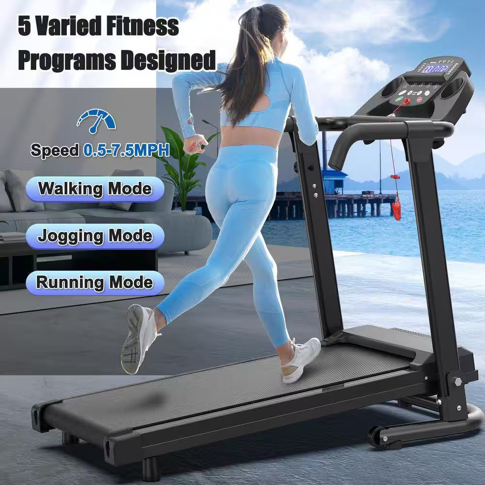 2.5 HP Black Metal Foldable Electric Treadmill with Safety Key, LED Display, APP Control and Inclines