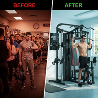 Home Gym Smith Machine with 138LB Weight Stack, Leg Press & LAT Station for Full Body Workouts — Before & After