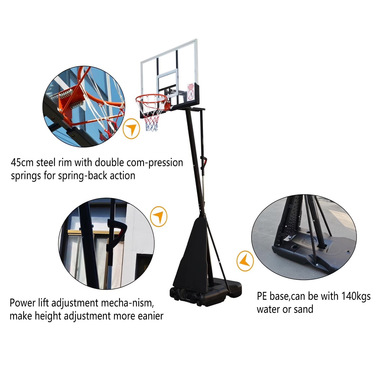 54 In. Portable Basketball Hoop System, 7.5 - 10 Ft. Height Adjustable
