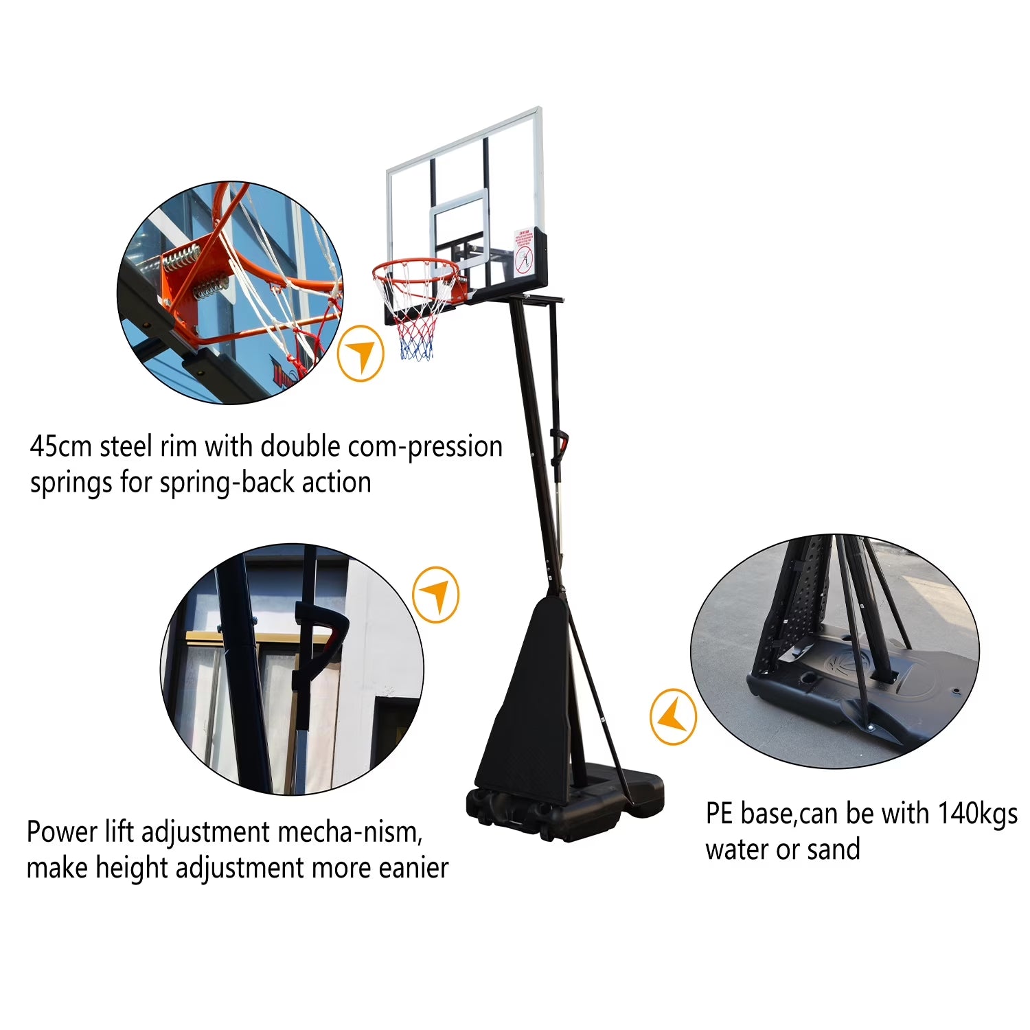 54 In. Portable Basketball Hoop System, 7.5 - 10 Ft. Height Adjustable