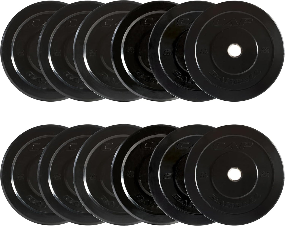 CAP 2-Inch Olympic Bumper Plate Weight Set | 100-370 Lbs | Multiple Colors | Storage Rack Optional