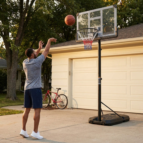 Adjustable Basketball Hoop Built for All Skill Levels, 6.6-10ft Height Range, Heavy-Duty Steel Frame, Wheels