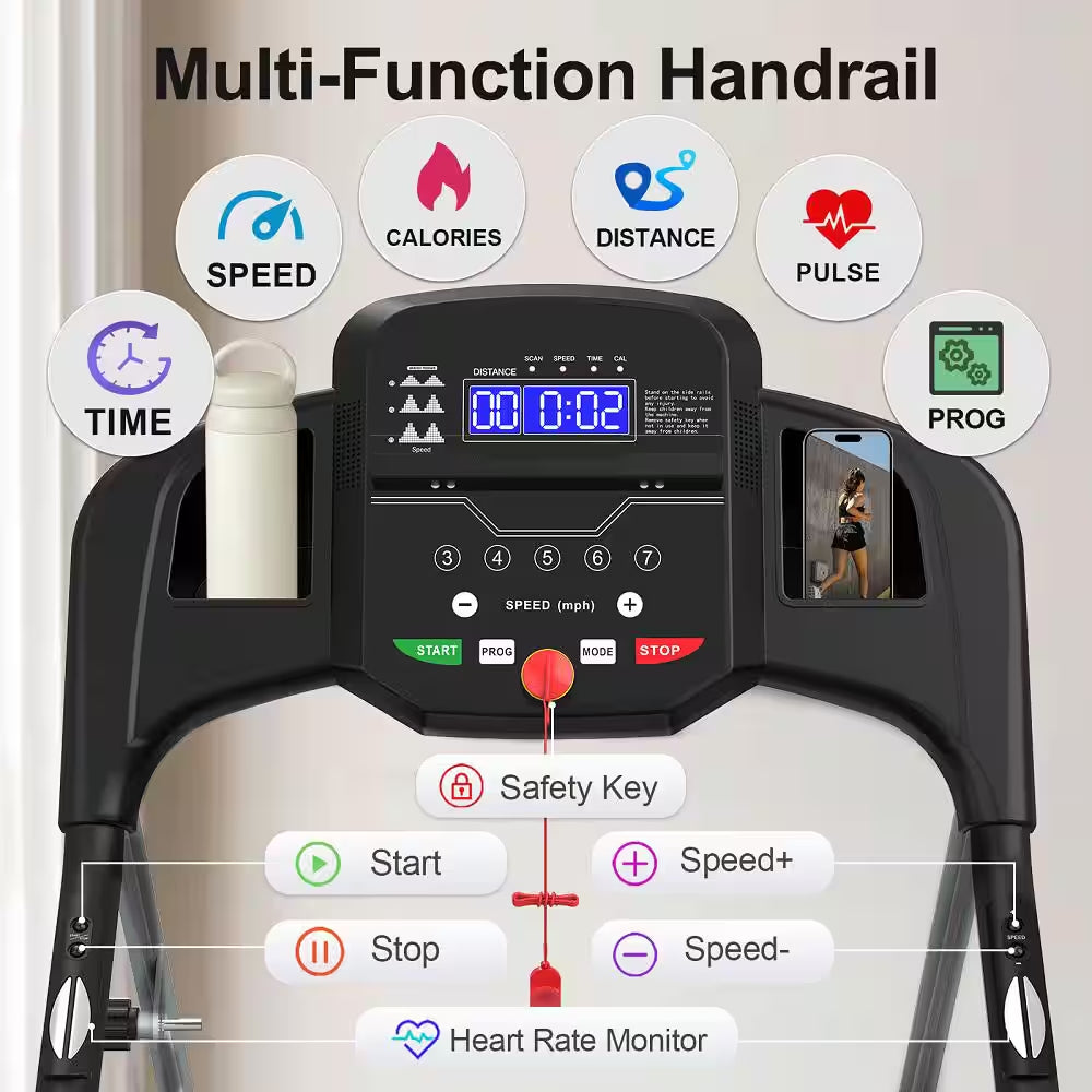 2.5 HP Steel Folding Electric Treadmill Running Machine with LCD Display and Phone/Cup Holder for Home Gym
