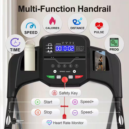 2.5 HP Steel Folding Electric Treadmill Running Machine with LCD Display and Phone/Cup Holder for Home Gym