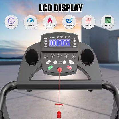 2.5 HP Black Metal Foldable Electric Treadmill with Safety Key, LED Display, APP Control and Inclines