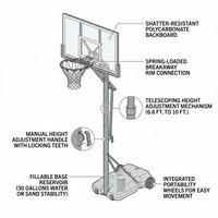 6.6 Ft. to 10 Ft. Adjustable Height Portable Basketball Hoop Goal Basketball System Basketball Equipment with Wheels — How It Works