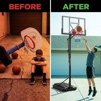6.6 Ft. to 10 Ft. Adjustable Height Portable Basketball Hoop Goal Basketball System Basketball Equipment with Wheels — Before & After