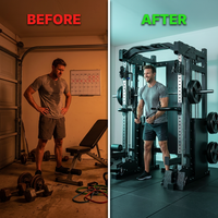 Smith Machine Cable Crossover Built for Home Gym Training, Multi-Function Design, Durable Metal Frame, Full-Body — Before & After