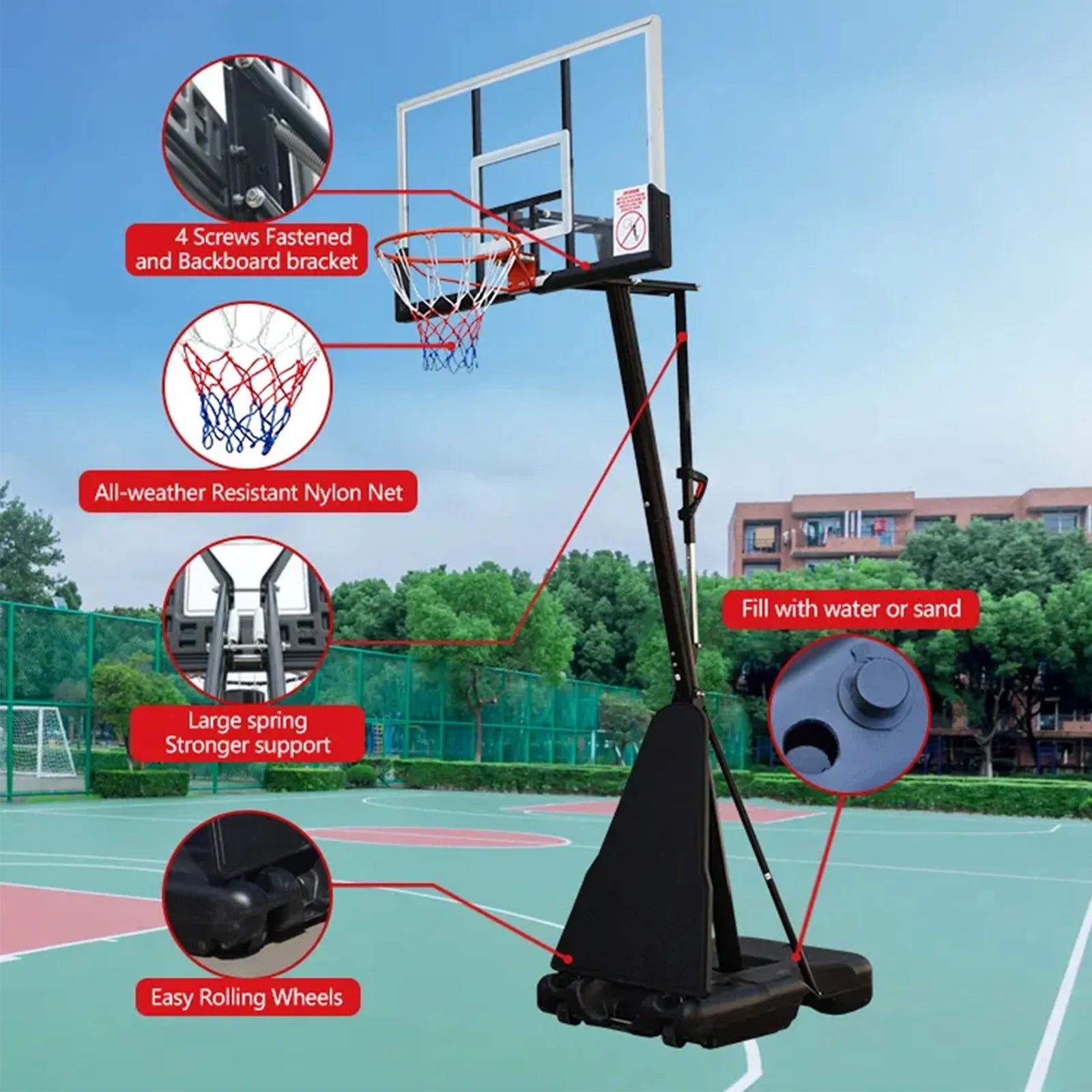 54 In. Portable Basketball Hoop System, 7.5 - 10 Ft. Height Adjustable
