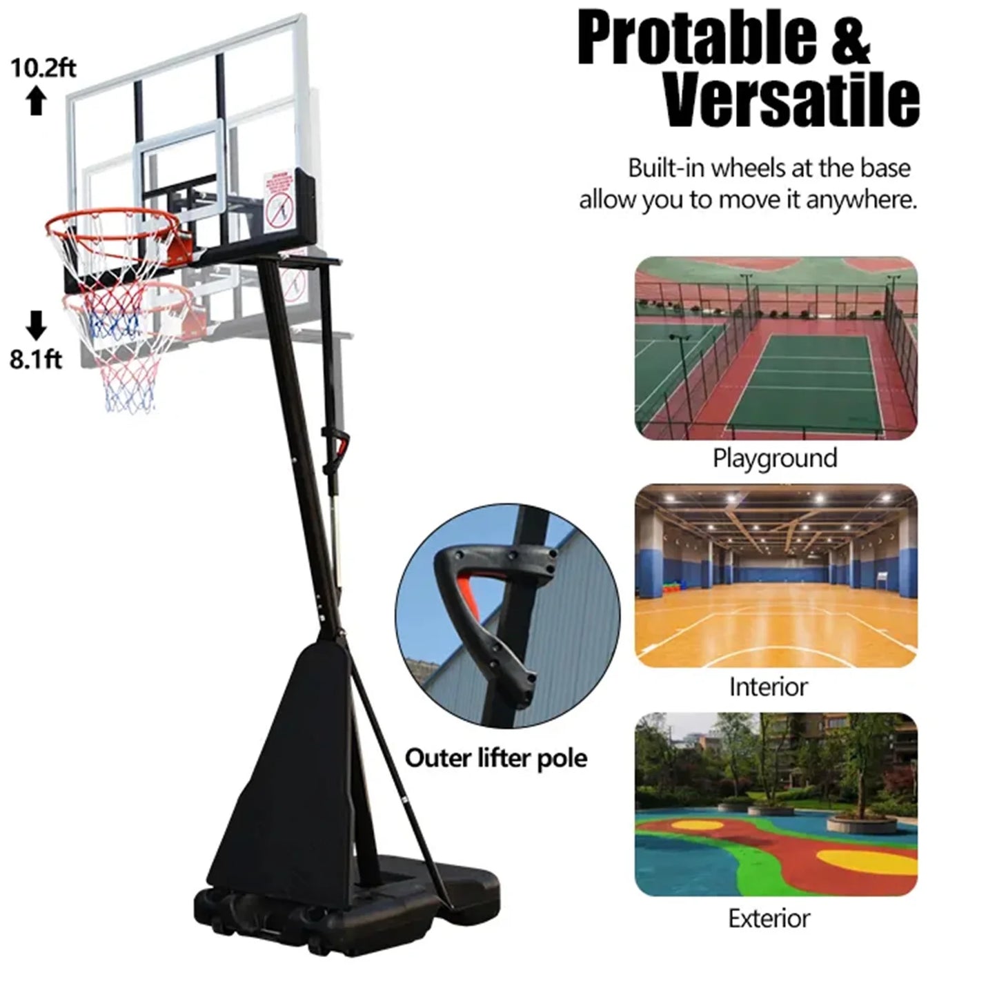 54 In. Portable Basketball Hoop System, 7.5 - 10 Ft. Height Adjustable