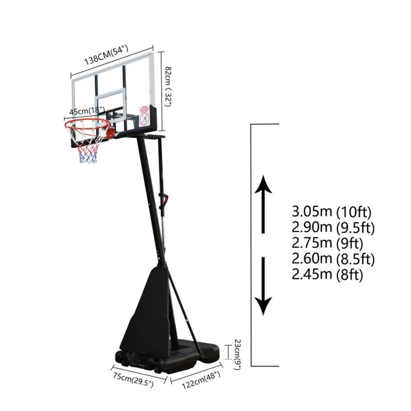 54 In. Portable Basketball Hoop System, 7.5 - 10 Ft. Height Adjustable