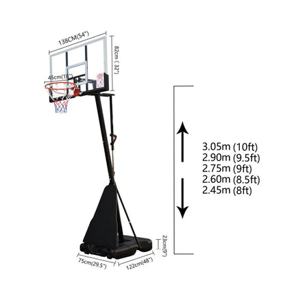 54 In. Portable Basketball Hoop System, 7.5 - 10 Ft. Height Adjustable