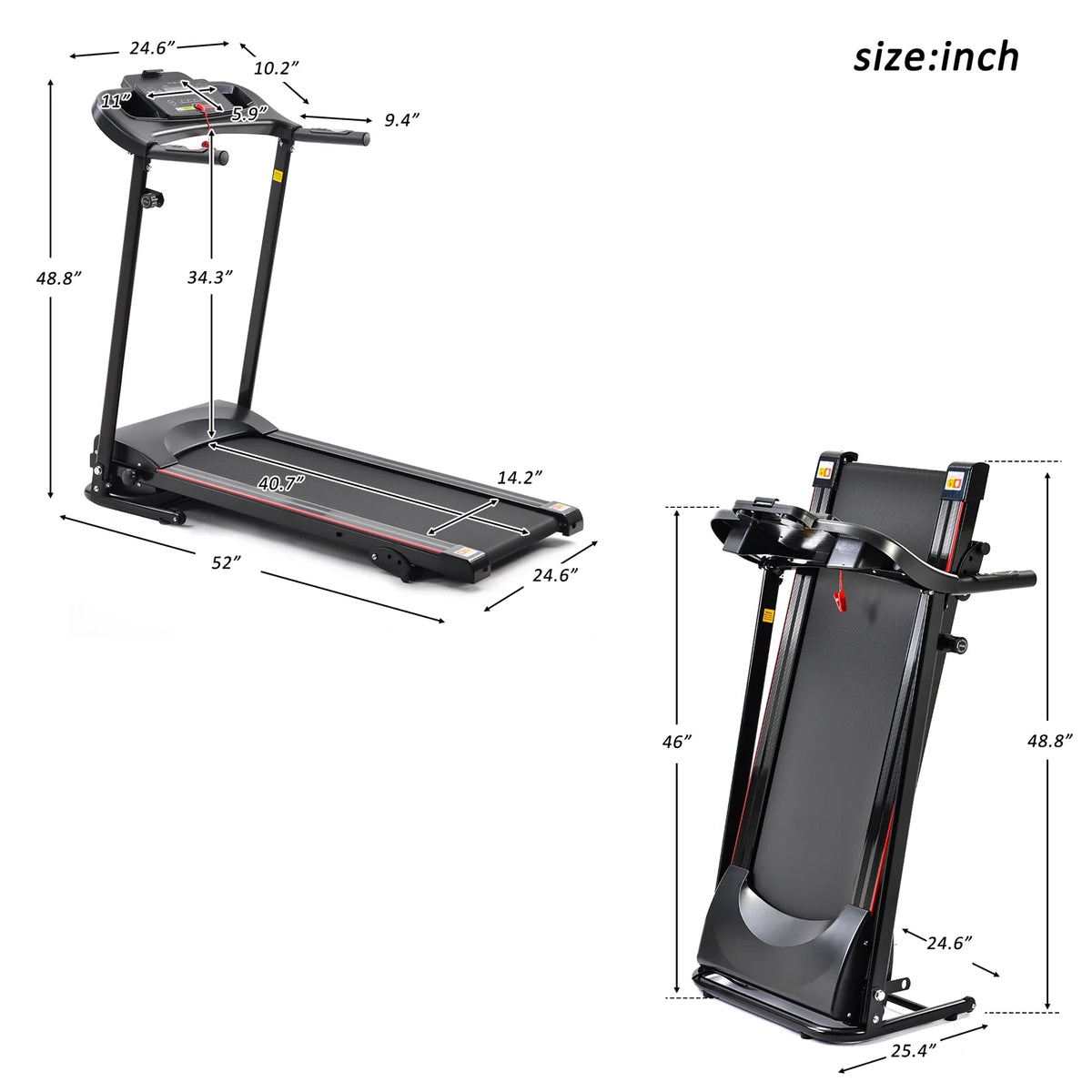 2.5HP Folding Treadmill Home Heavy Duty Electric Incline Running Machines for Indoor Home Gym Exercise Fitness