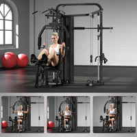Multi-Station Smith Machine Built for Full-Body Training, 138LB Weight Stack, Leg Press, LAT Station